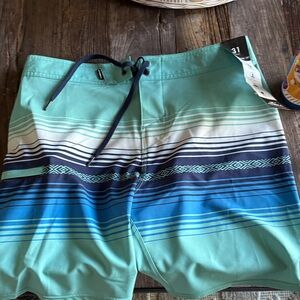 O'Neill Teal and Blue Striped Board Shorts
